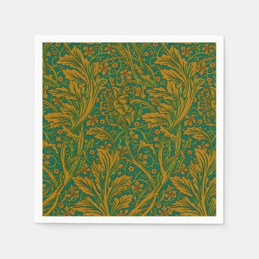 William Morris Arcadia Floral Pattern Green Golden Serviette (Vorderseite)