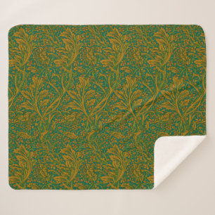 William Morris Arcadia Floral Pattern Green Golden Sherpadecke