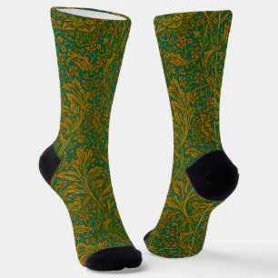 William Morris Arcadia Floral Pattern Green Golden Socken