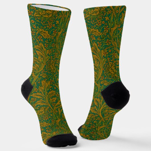 William Morris Arcadia Floral Pattern Green Golden Socken (Gewinkelt)