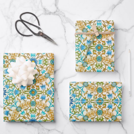William Morris Art Design Packpapier blau Geschenkpapier Set (Vorderseite)