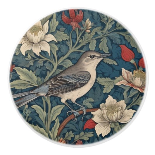 William Morris Art Lockingbird Bird Blüte Keramikknauf (Vorderseite)