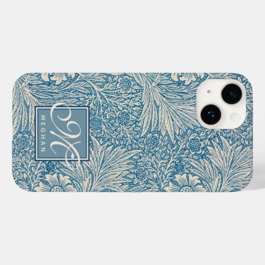 William Morris, Art Nouveau Blue Marigold Monogram Case-Mate iPhone Hülle (Rückseite (Horizontal))