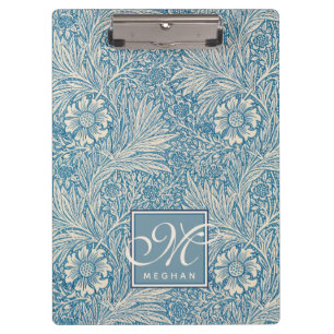 William Morris, Art Nouveau Blue Marigold Monogram Klemmbrett