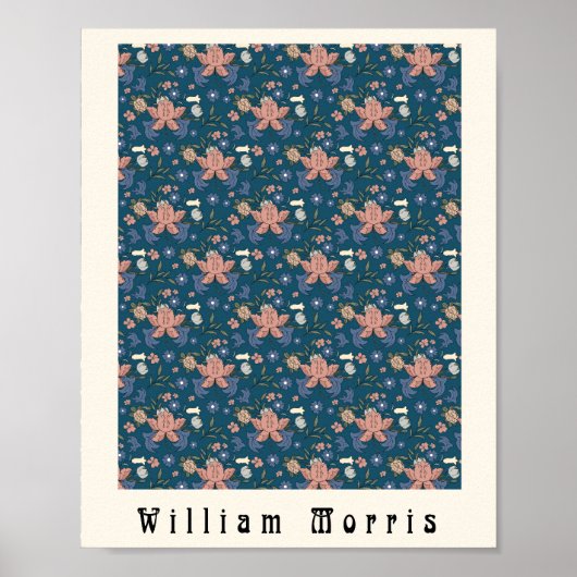 William Morris Art Nouveau Blume Design Blau Poster (Vorne)