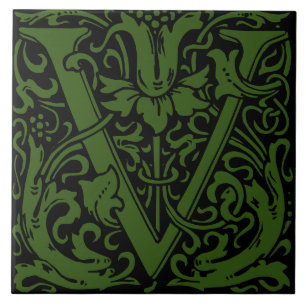William Morris Art Nouveau Blumiges Initial Buchst Fliese