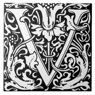 William Morris Art Nouveau Blumiges Initialbuchsta Fliese