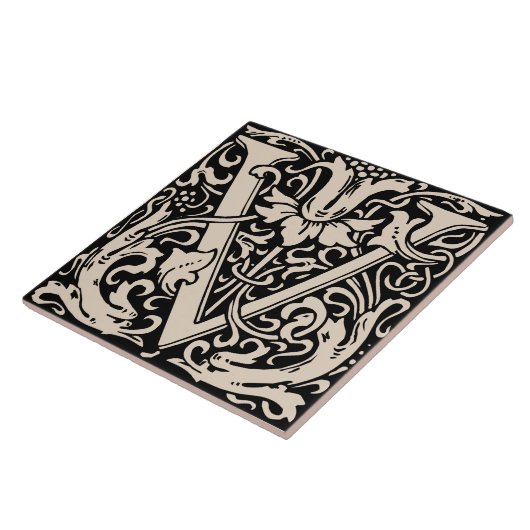 William Morris Art Nouveau Floral Initial Letter U Fliese (Seite)