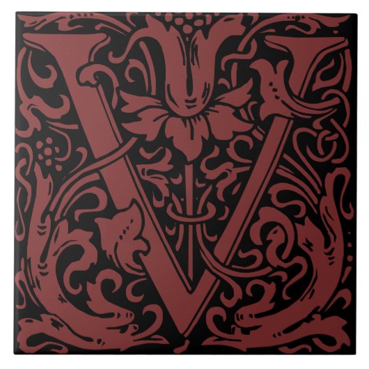 William Morris Art Nouveau Floral Initial Letter U Fliese (Vorderseite)