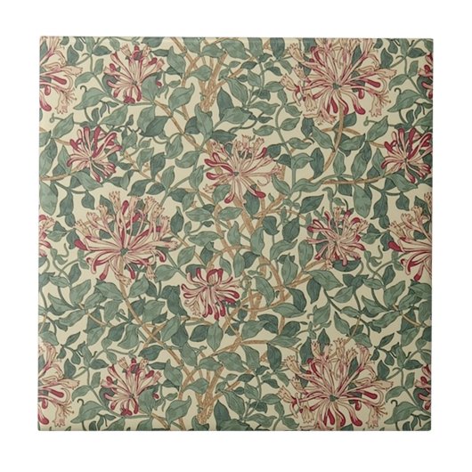 William Morris - Art Nouveau Honeysuckle & Blätter Fliese (Vorderseite)