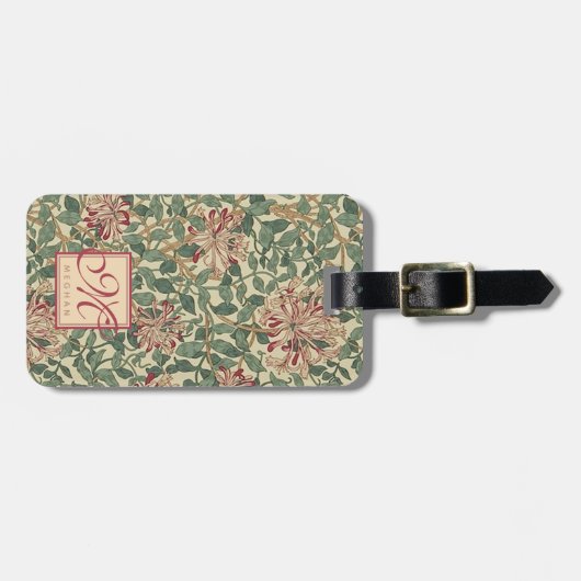 William Morris, Art Nouveau Honeysuckle - Monogram Gepäckanhänger (Vorderseite horizontal)