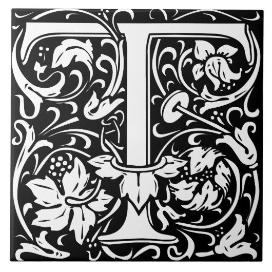 William Morris Art Nouveau Initial Vines Letter T Fliese (Vorderseite)