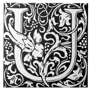 William Morris Art Nouveau Initiale Blumenschrift  Fliese