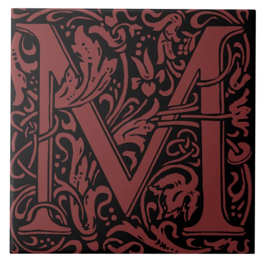 William Morris Art Nouveau Mit Monogramm Buchstabe Fliese (Vorderseite)