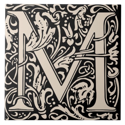 William Morris Art Nouveau Mit Monogramm Buchstabe Fliese (Vorderseite)