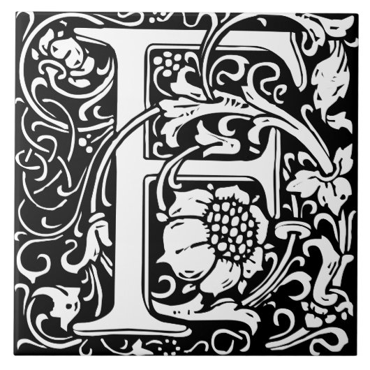 William Morris Art Nouveau Mit Monogramm Letter F Fliese (Vorderseite)