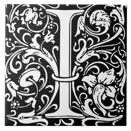 William Morris Art Nouveau Mit Monogramm Letter I Fliese (Vorderseite)