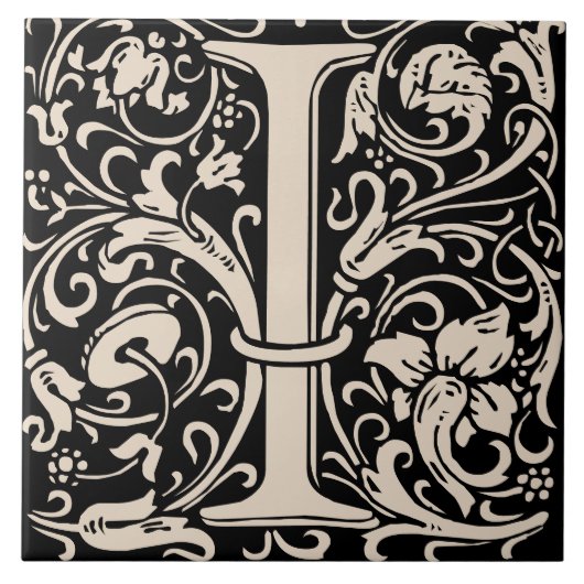 William Morris Art Nouveau Mit Monogramm Letter I Fliese (Vorderseite)