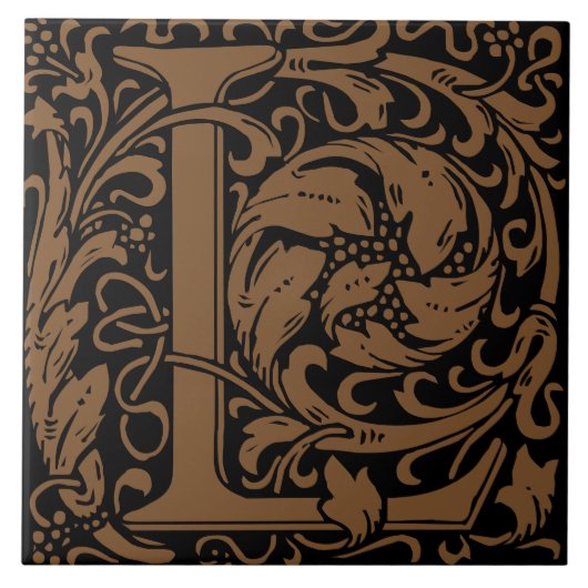 William Morris Art Nouveau Mit Monogramm Letter L Fliese (Vorderseite)