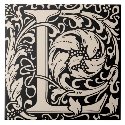 William Morris Art Nouveau Mit Monogramm Letter L Fliese (Vorderseite)