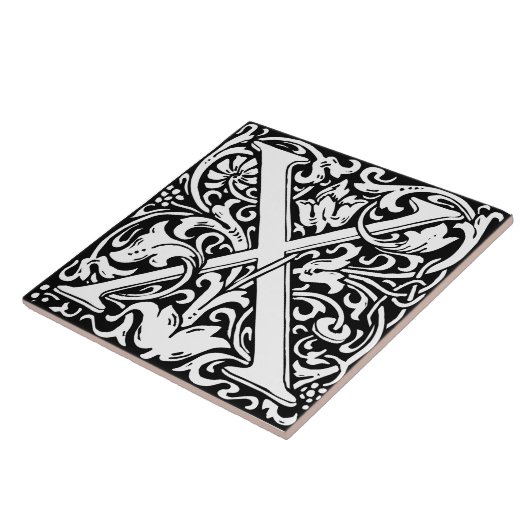William Morris Art Nouveau Mit Monogramm Letter X Fliese (Seite)