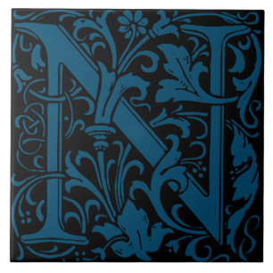 William Morris Art Nouveau Monogramm Buchstabe N Fliese