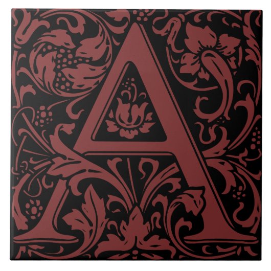 William Morris Arts and Crafts Monogram Letter A Fliese (Vorderseite)
