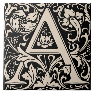 William Morris Arts and Crafts Monogram Letter A Fliese