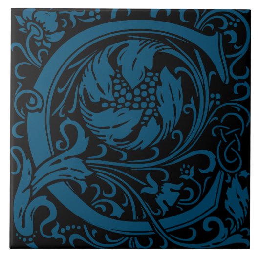 William Morris Arts and Crafts Monogram Letter C Fliese (Vorderseite)