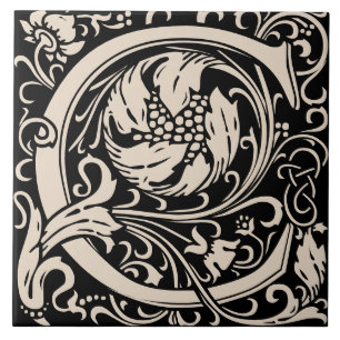 William Morris Arts and Crafts Monogram Letter C Fliese