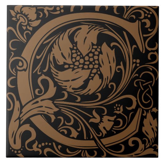 William Morris Arts and Crafts Monogram Letter C Fliese (Vorderseite)