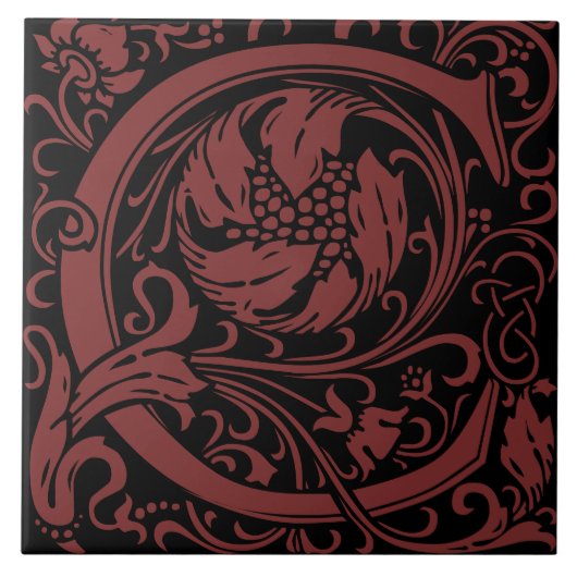 William Morris Arts and Crafts Monogram Letter C Fliese (Vorderseite)
