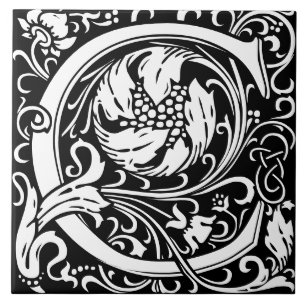 William Morris Arts and Crafts Monogram Letter C Fliese