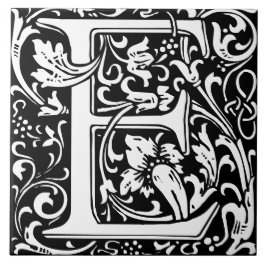 William Morris Arts and Crafts Monogram Letter E Fliese