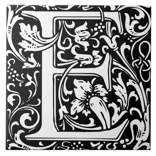 William Morris Arts and Crafts Monogram Letter E Fliese (Vorderseite)