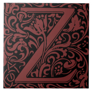 William Morris Arts and Crafts Monogram Letter Z Fliese