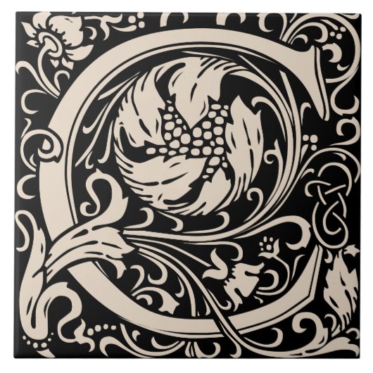 William Morris Arts and Crafts Monogramm Buchstabe Fliese (Vorderseite)