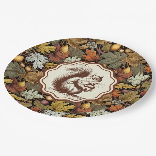 William Morris Autumn Leaves mit Eichhörnchen Retr Pappteller (Schrägansicht)