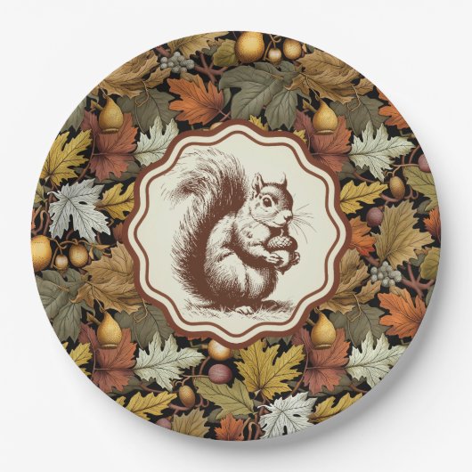 William Morris Autumn Leaves mit Eichhörnchen Retr Pappteller (Vorderseite)
