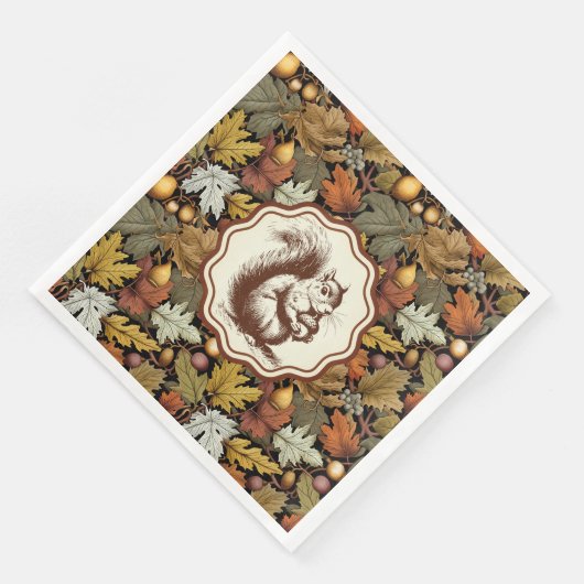 William Morris Autumn Leaves mit Eichhörnchen Retr Serviette (Ecke)