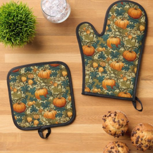 William Morris Autumn Pumpkin Patch Retro Ofenhandschuh & Topflappen-Set