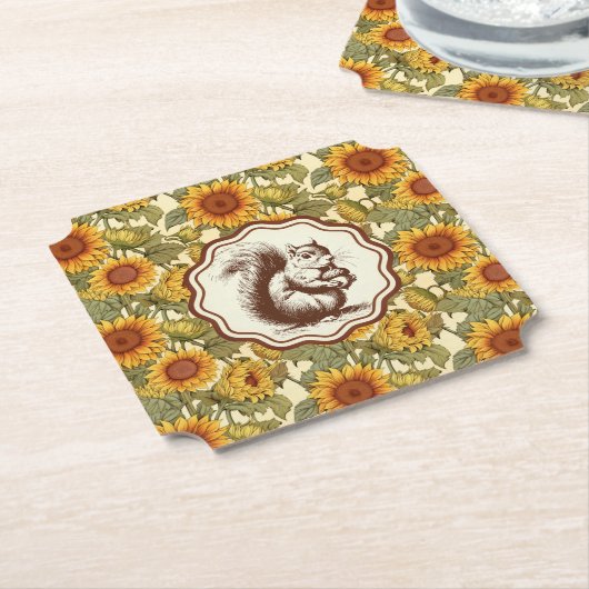 William Morris Autumn Sunflores Eichhörnchen Retro Untersetzer (angewinkelt)
