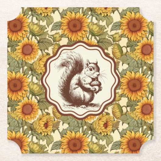 William Morris Autumn Sunflores Eichhörnchen Retro Untersetzer (Vorderseite)