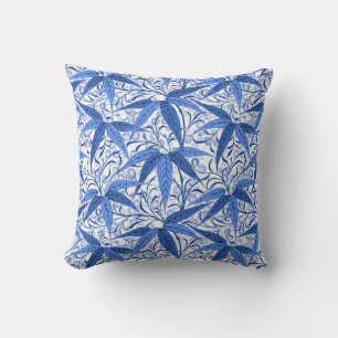 William Morris Bamboo Print, Cobalt Blue & White Kissen