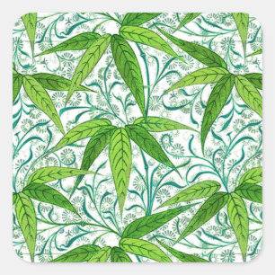 William Morris Bamboo Print, grün und weiß Quadratischer Aufkleber