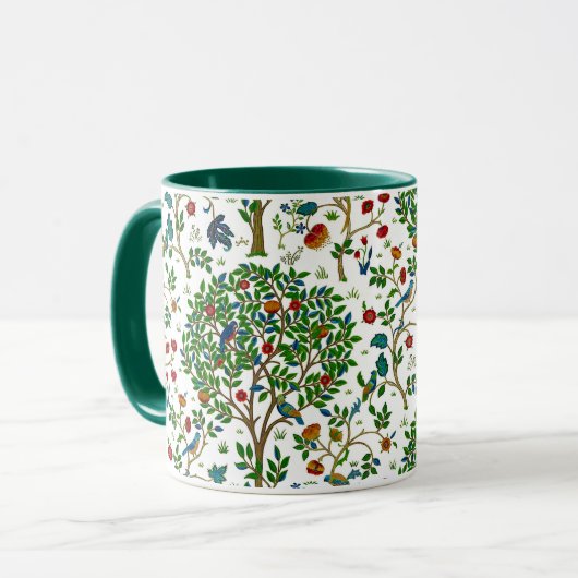 William Morris-Baum des Leben-Musters, grün u. Tasse (Vorderseite Links)