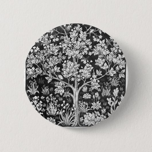 William Morris - Baum des Lebens Schwarz und Weiß Button (Vorderseite)