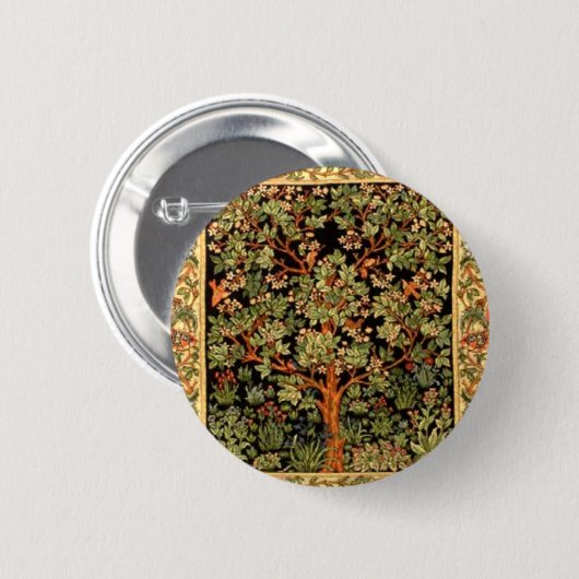 William Morris - Baum des Lebensmusters Button (Vorne & Hinten)