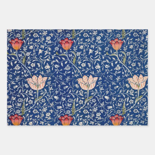 William Morris Beautiful Floral Pattern Blau Geschenkpapier Set (Vorderseite)