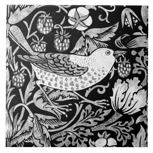 William Morris Bird & Blume Tile, Black and White Fliese (Vorderseite)